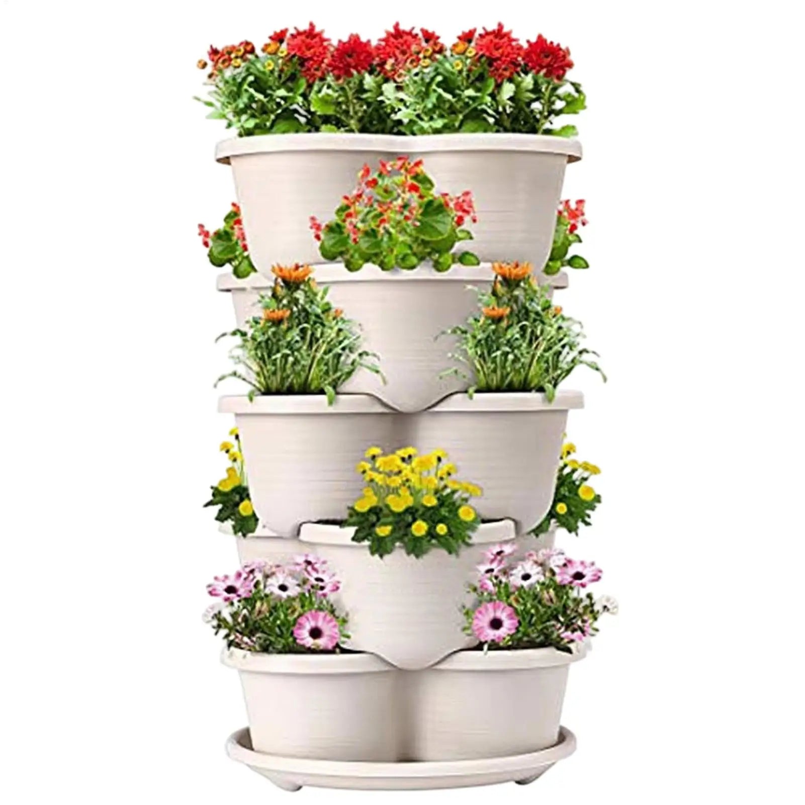 Stackable Tower 5 Pieces Vertical Planter Planting Plastic Pots Butterfly-shaped flower pots for Patio Balcony Yard Home House
