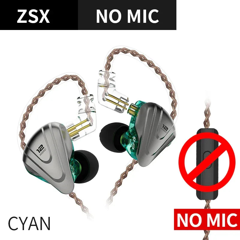 12 Driver Hybrid HiFi In-Ear Monitors | Tidesmit ZSX Series ZSX Cyan No Mic Tidesmit