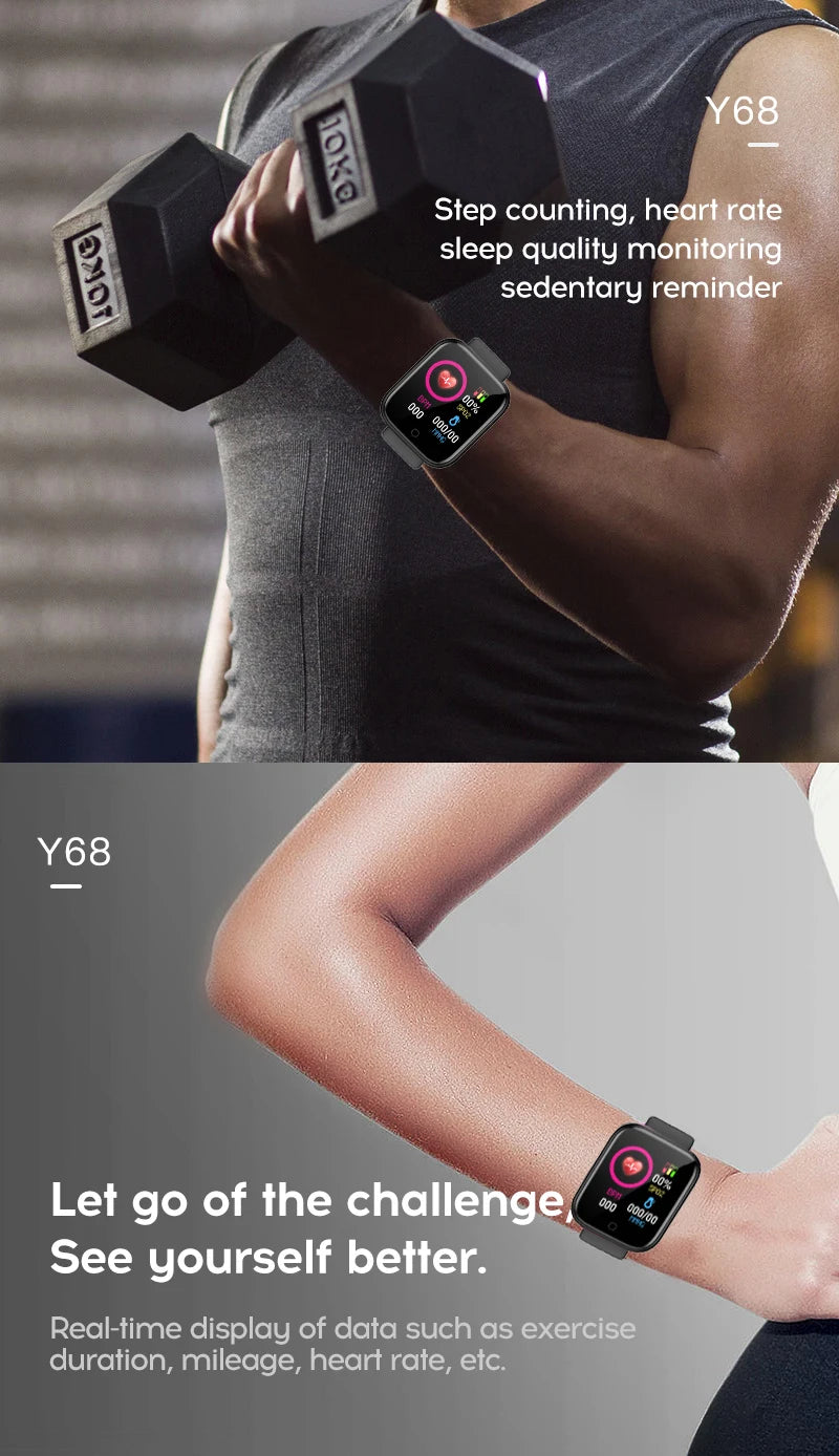 Smart Watch Message Remind Music Control Calorie Distance Fitness Tracker Men Smartwatch Women Kids Watches Clock Alarm Y68 D20