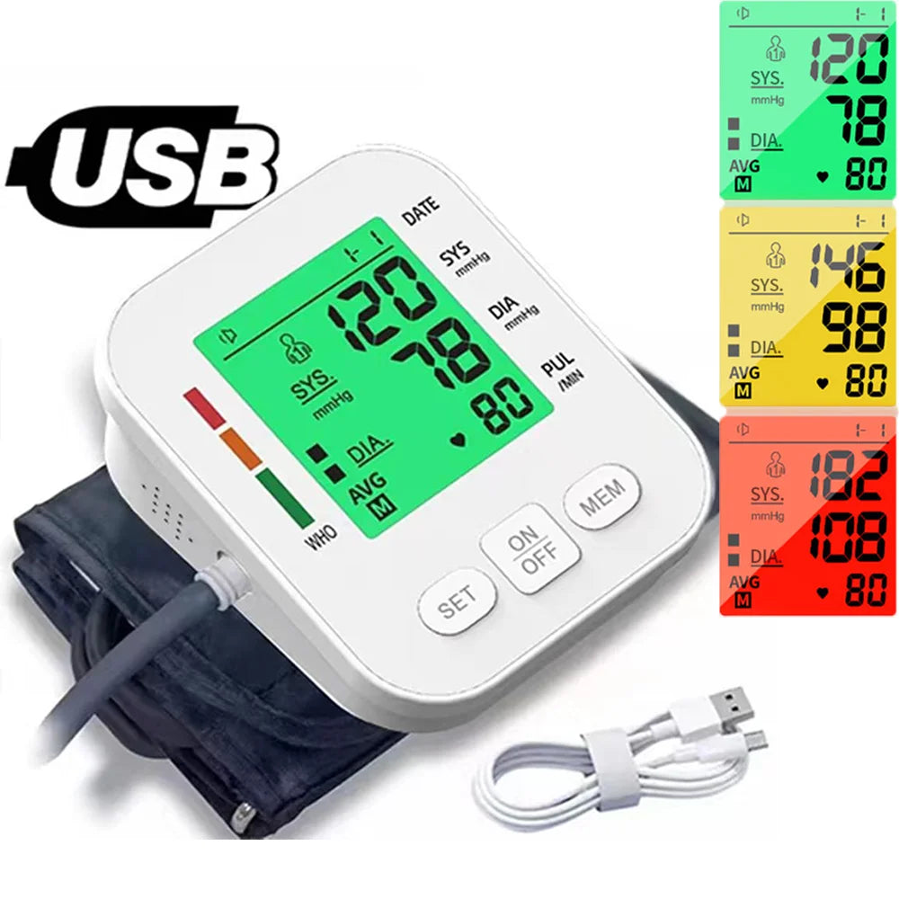 LCD Backlight Blood Pressure Test Kit Upper Arm BP Monitor Automatic Tonometer Digital Sphygmomanometer for Home Use Health Care
