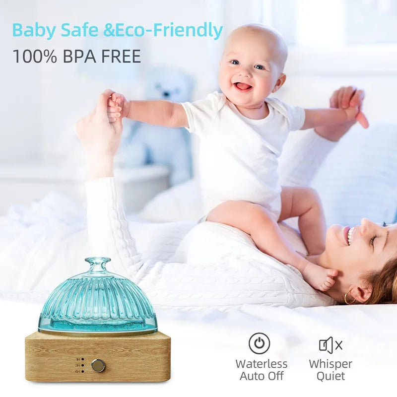 Glass Essential Oil Diffuser Wood Base Glass 200ml Ultrasonic Aroma Diffusers With Timer Waterless Auto Off For Home Office