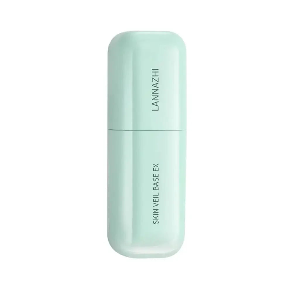 Mint green LANNAZHI Skin Veil Base EX bottle, a smooth, minimalist cosmetic makeup primer container.
