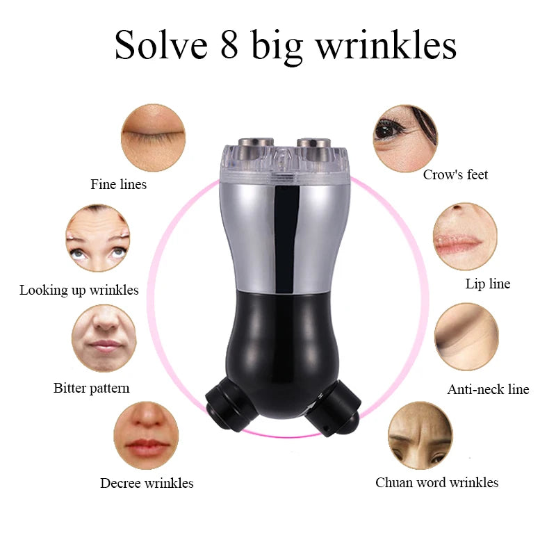 Portable black and silver LED facial massager for anti-aging skin lifting and wrinkle reduction therapy.