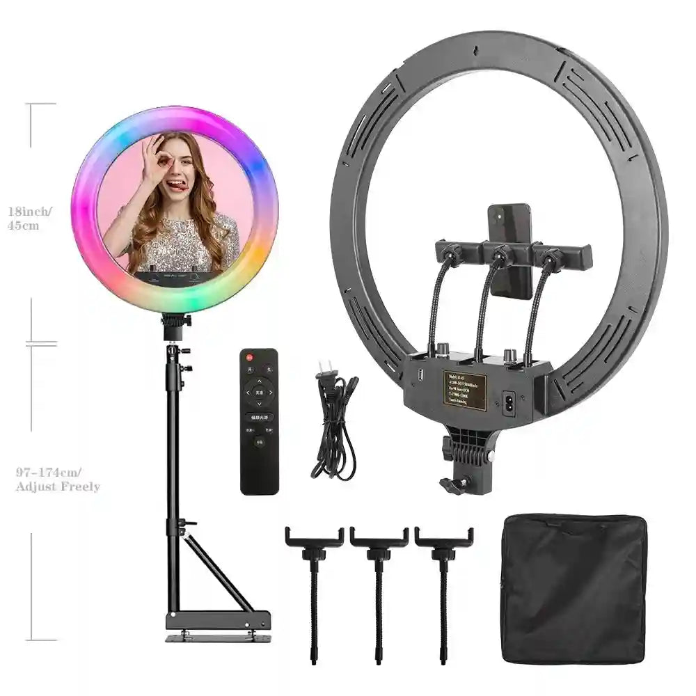18 Inch RGB LED Ring Light with Tripod - Dimmable Studio Lighting SH-HXD-18RGB-12 Tidesmit