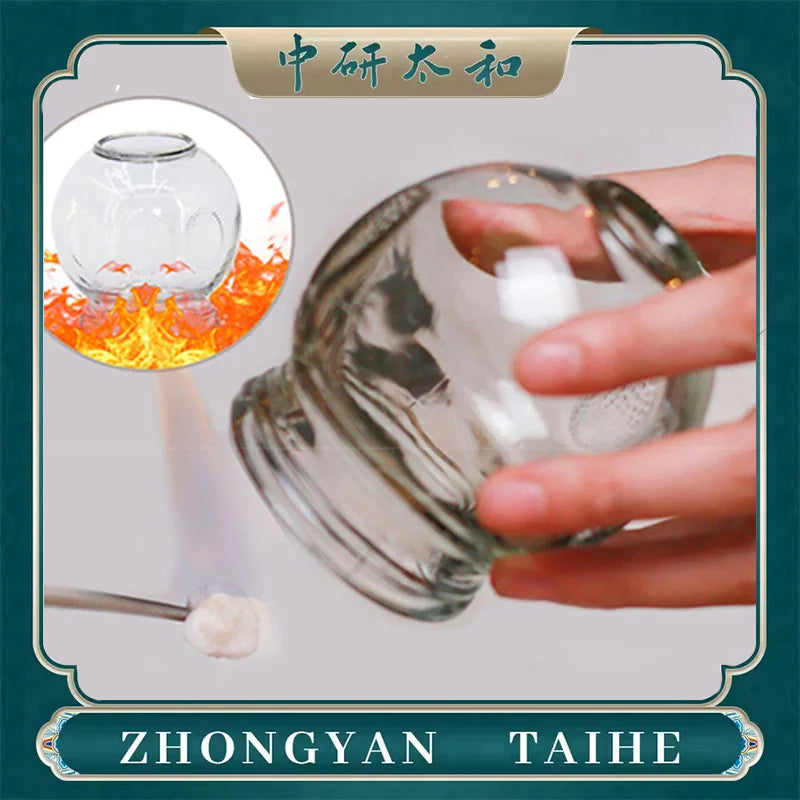 Extra thick glass fire cupping set with ignition rod for professional and home massage therapy.