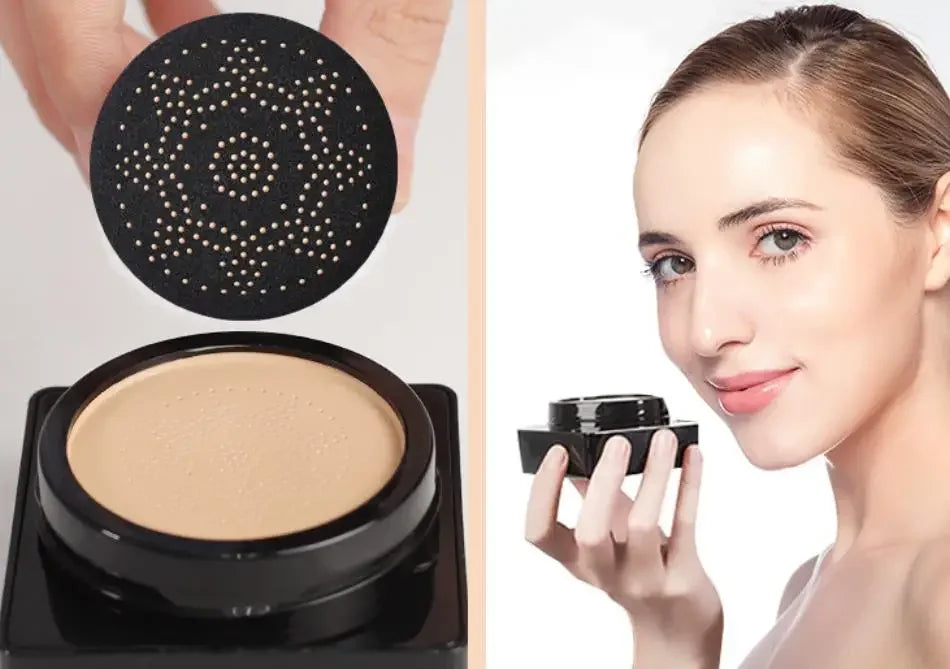 Tidesmit Mushroom Head air cushion CC cream showing texture and applicator for natural moisturizing face makeup