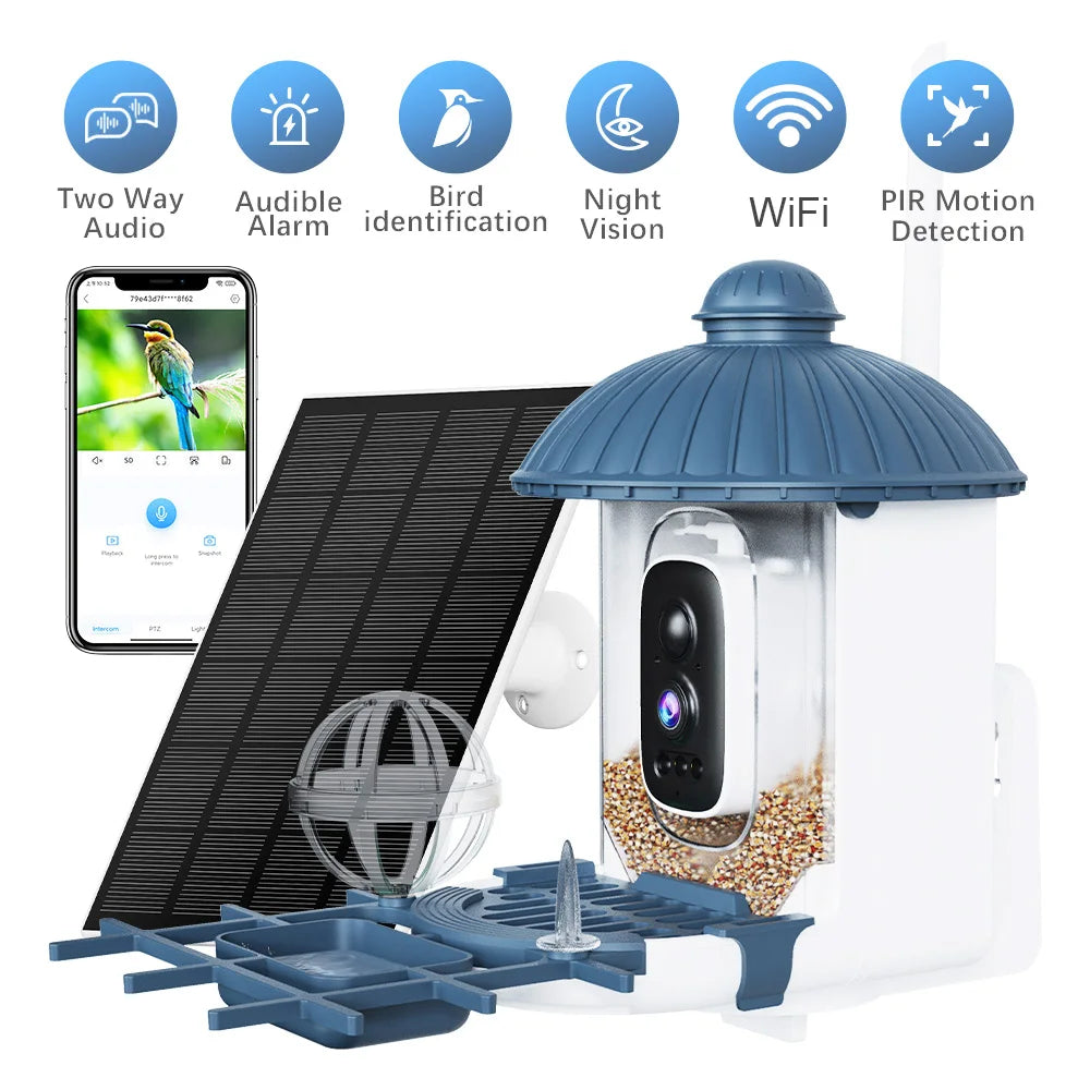 4MP HD Birds Feeder Camera Solar Powered AI Motion BirdWatching Wireless WiFi Camera Wildlife Monitor,Night Vision,Waterproof