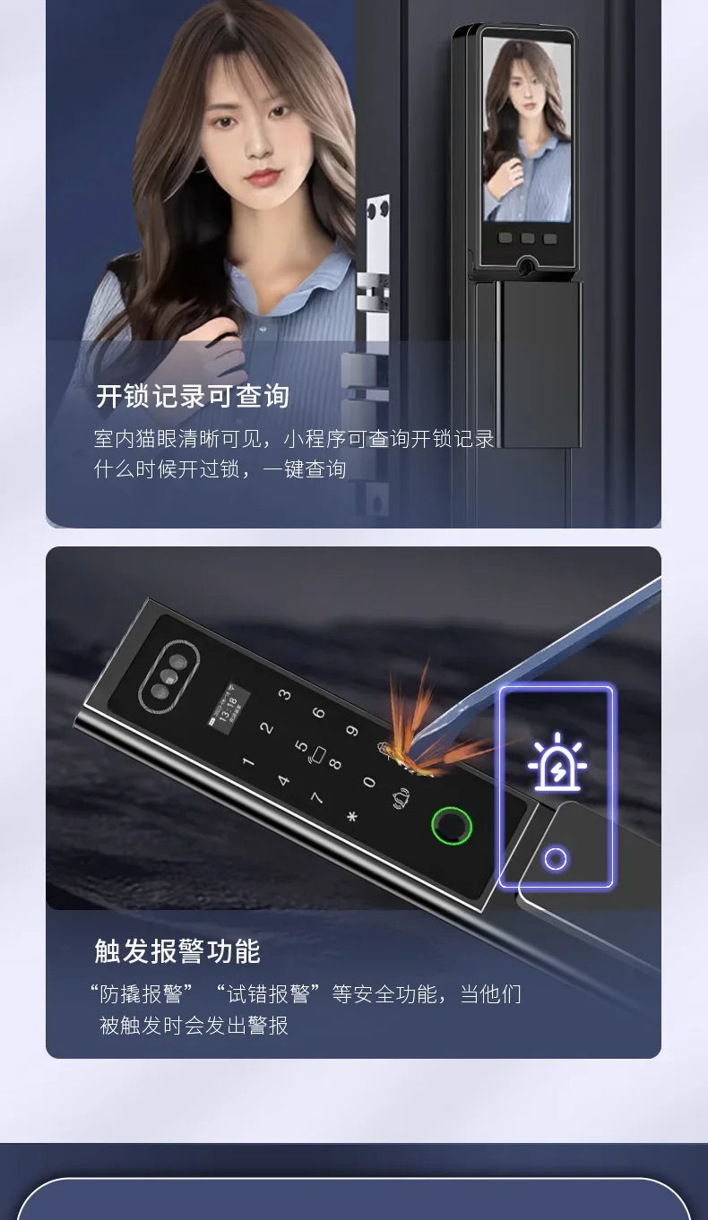 Outdoor Lock with Surveillance Camera Home Automatic Smart Door Lock 3d Facial Recognition Fingerprint Password