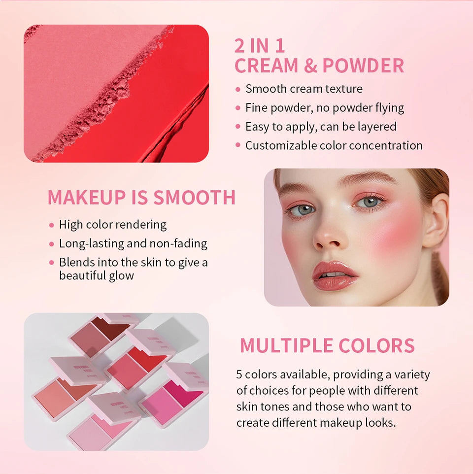 Tidesmit cream and powder blush palette swatch showing natural long-lasting peach and pink pigment for face makeup