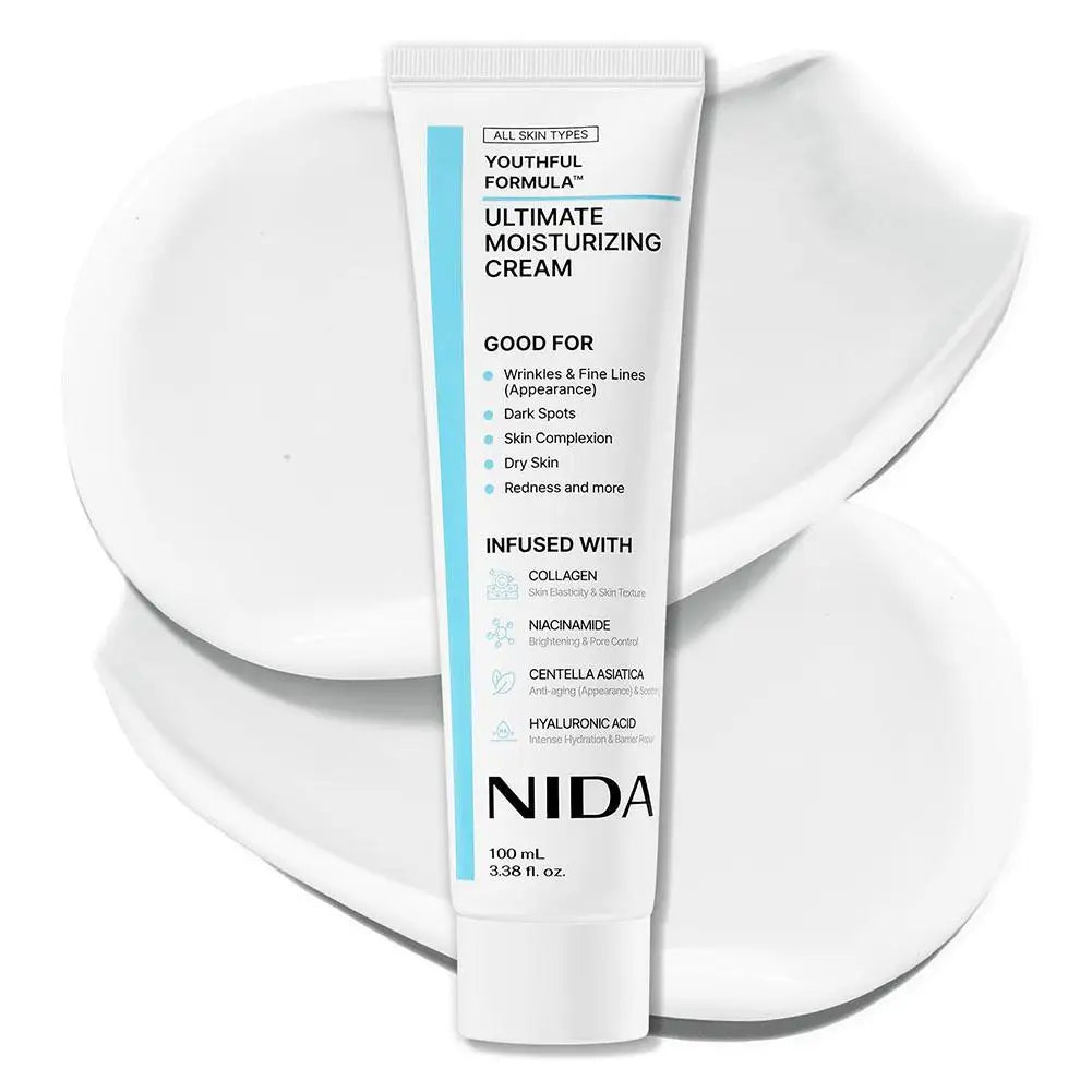 Ultimate Moisturizing cream tube for face, white with blue label