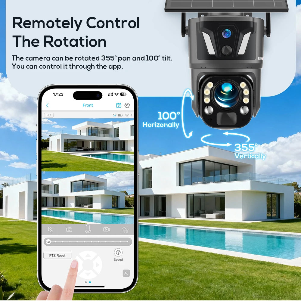 LS VISION 99X Zoom WiFi Solar Camera 4G SIM 8MP Dual Screen PTZ Outdoor Surveillance Camera PIR Ai Detection Auto Zoom Tracking