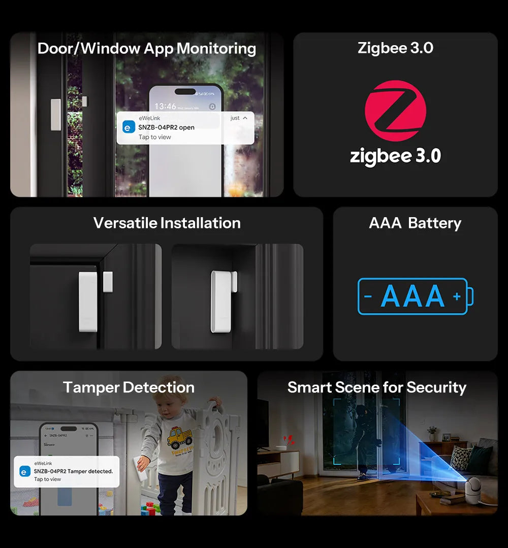 SONOFF SNZB-04PR2 SenseGuard DW Gen2 Zigbee Door/Window Sensor Active Security With Tamper Alerts Matter Bridge Via Apple Home