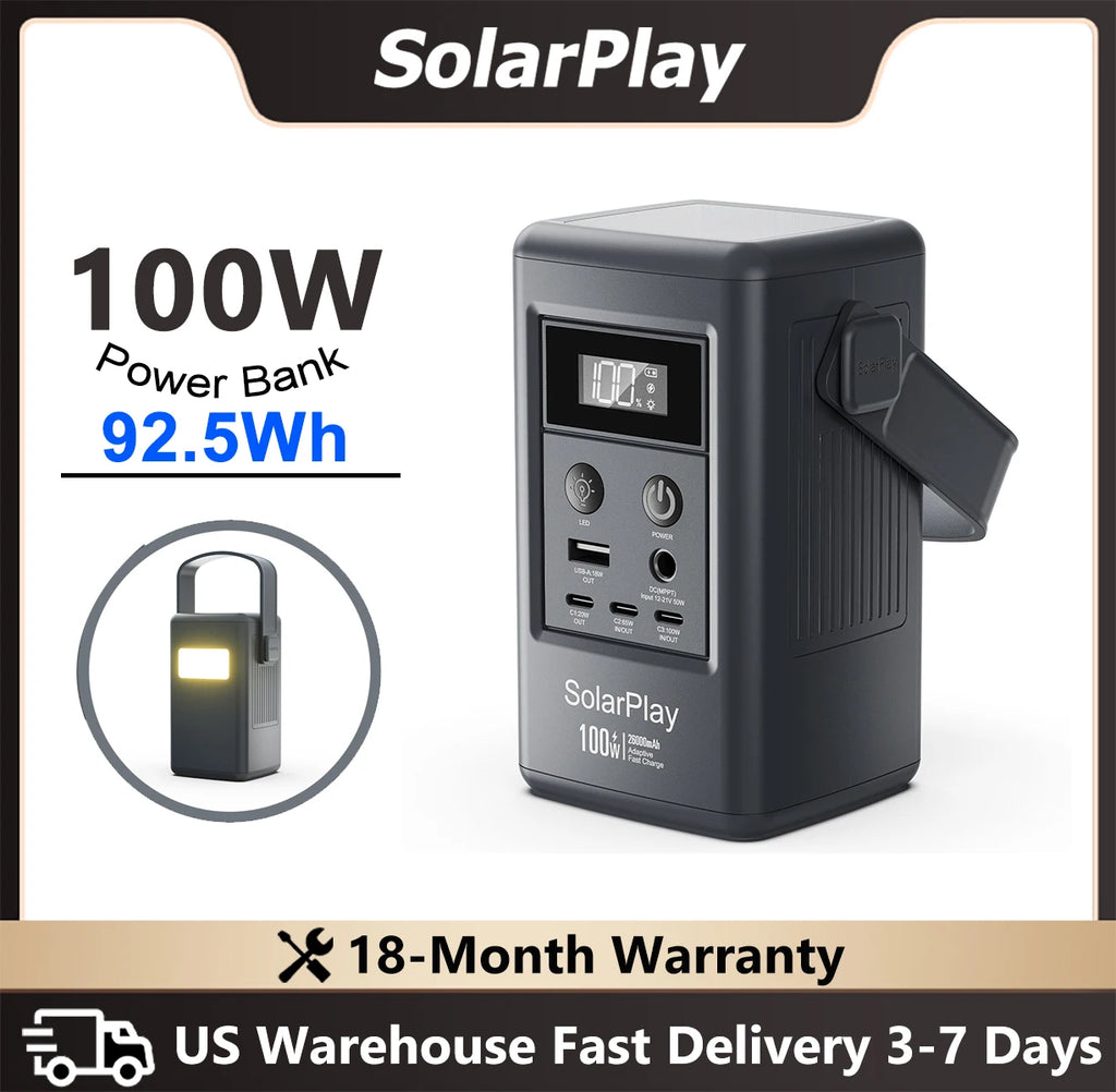 SolarPlay Q100 Power Bank 25000mAh Portable Power Station For Outdoor Battery Emergency Power Camping Solar Generator