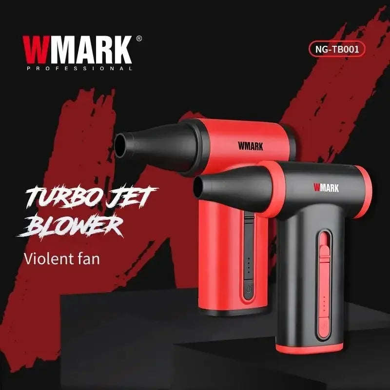 WMARK NG-TB001 cordless turbo jet hair dryer, red and black design, powerful portable blower for travel and grooming.