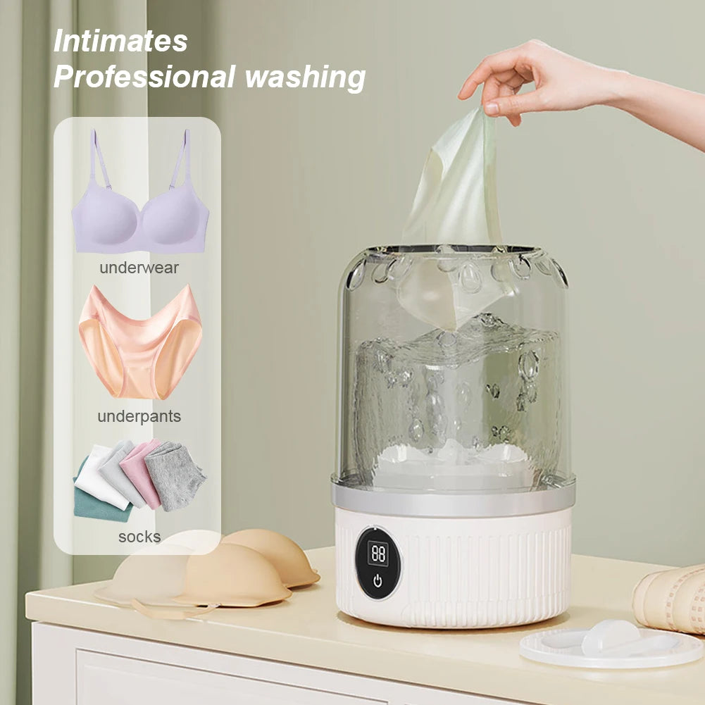 Tidesmit 1L portable wireless underwear washer showing side profile of the rechargeable small laundry machine