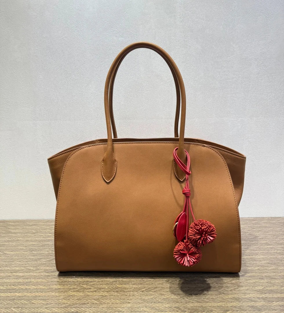 2026 high-quality genuine leather Marlo 12 inch 14 inch saddle leather tote bag, women's shoulder bag, high-end leather texture,