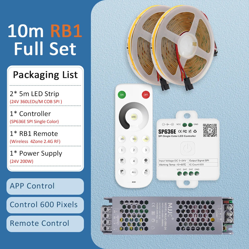 WS2811 Horse Running COB LED Strip 20M 15M 10M 24V Water Flow LED Tape Ribbon Light with Banlanx APP SP636E Touch Controller Set