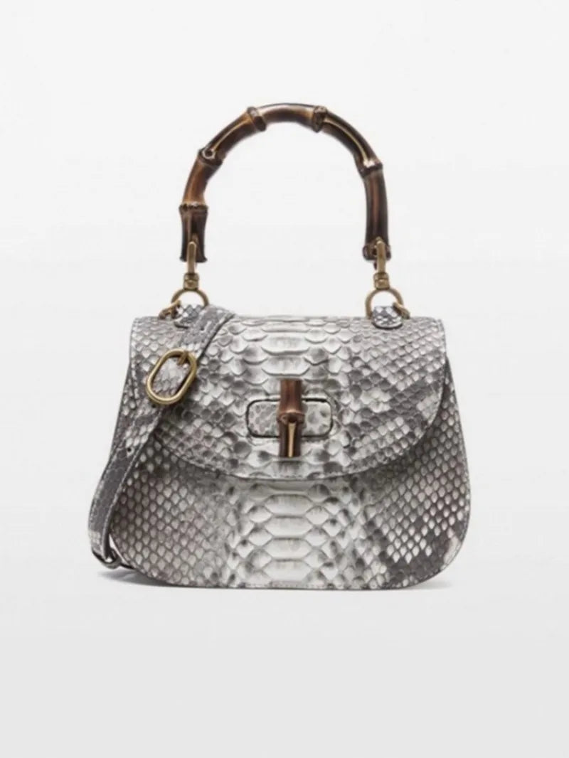 Office Ladies Fashion New Flap Pocket Hasp Tote Handbag Snakeskin Genuine Leather Designer Women SIngle Shoulder Crossbody Bags
