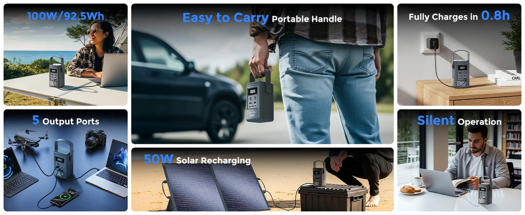 SOLARPLAY Q100 Portable Power Station 25000mAh Power Bank Outdoor Solar Generator 100W USB-C Output for Outdoor Camping Travel