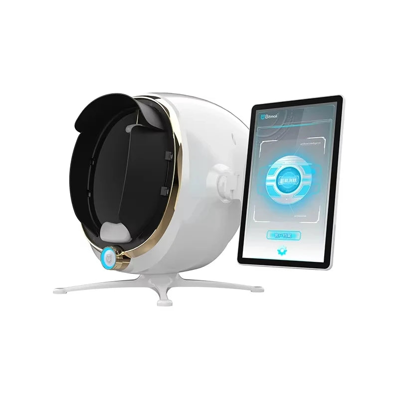 White 3D Magic Mirror AI facial skin analyzer machine with digital tablet display for professional skin detection.