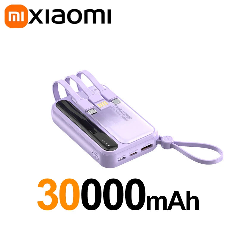 Tidesmit Portable Charger: Fast Charging Power Bank with 4 Cables Purple 30000mAh Tidesmit