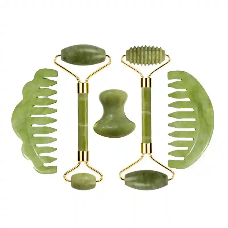 Jade Roller and Gua Sha Set: Natural Facial Massage Tool Kit Massage Roller Type 16 Tidesmit