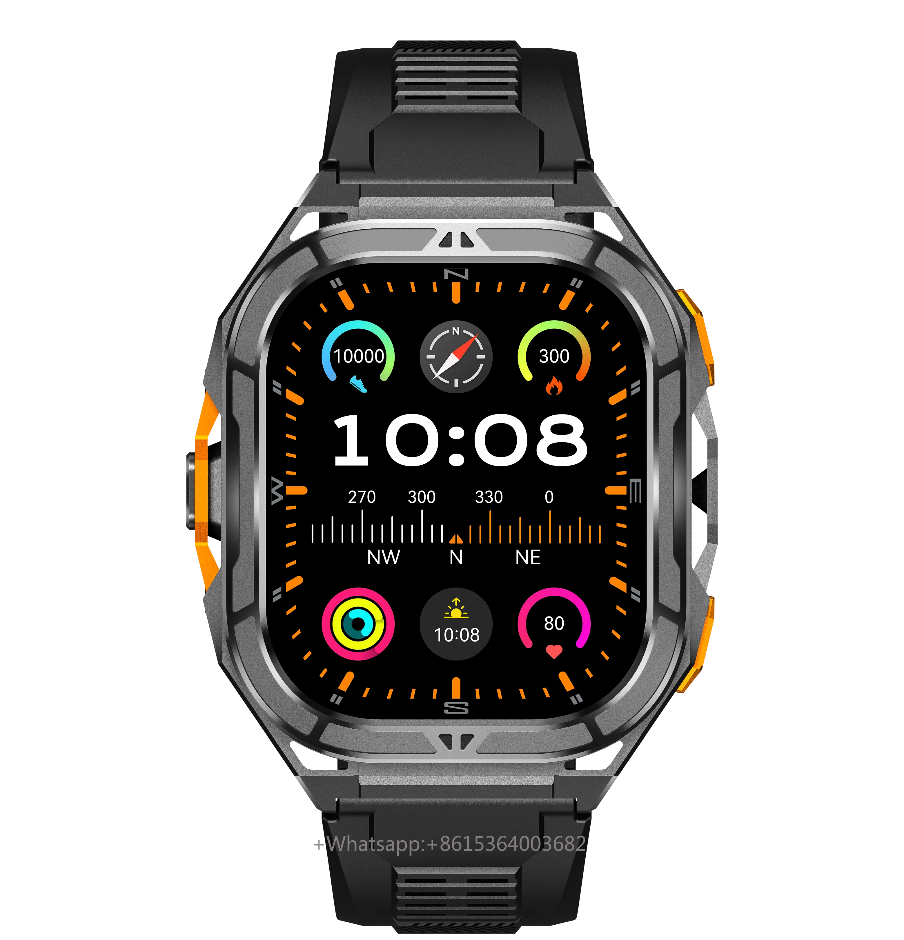 YLL-HRS X05 Smart Watch-AMOLED Square Display Android OS GPS Navigation SOS Button Heart Rate Sleep Activity Tracker Qibla Direc