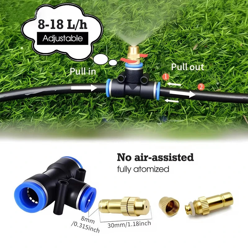 Misting Cooling System Kit   Brass Nozzles Garden Misting Irrigation System for Garden Greenhouse, Flower Bed,Patio,Lawn