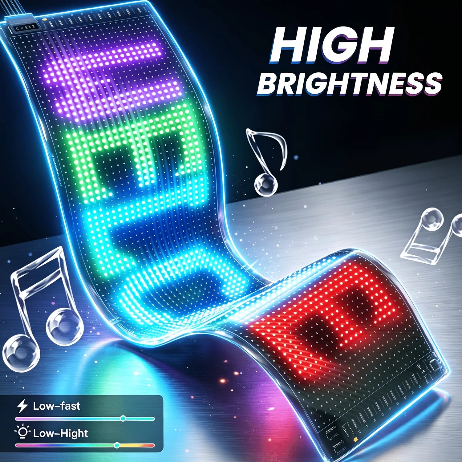 Smart LED scrolling display screen, supports Bluetooth app control, allows for customization of text, graphics, and animations, is USB-powered for easy installation, and is suitable for digital signage in stores, trucks, food