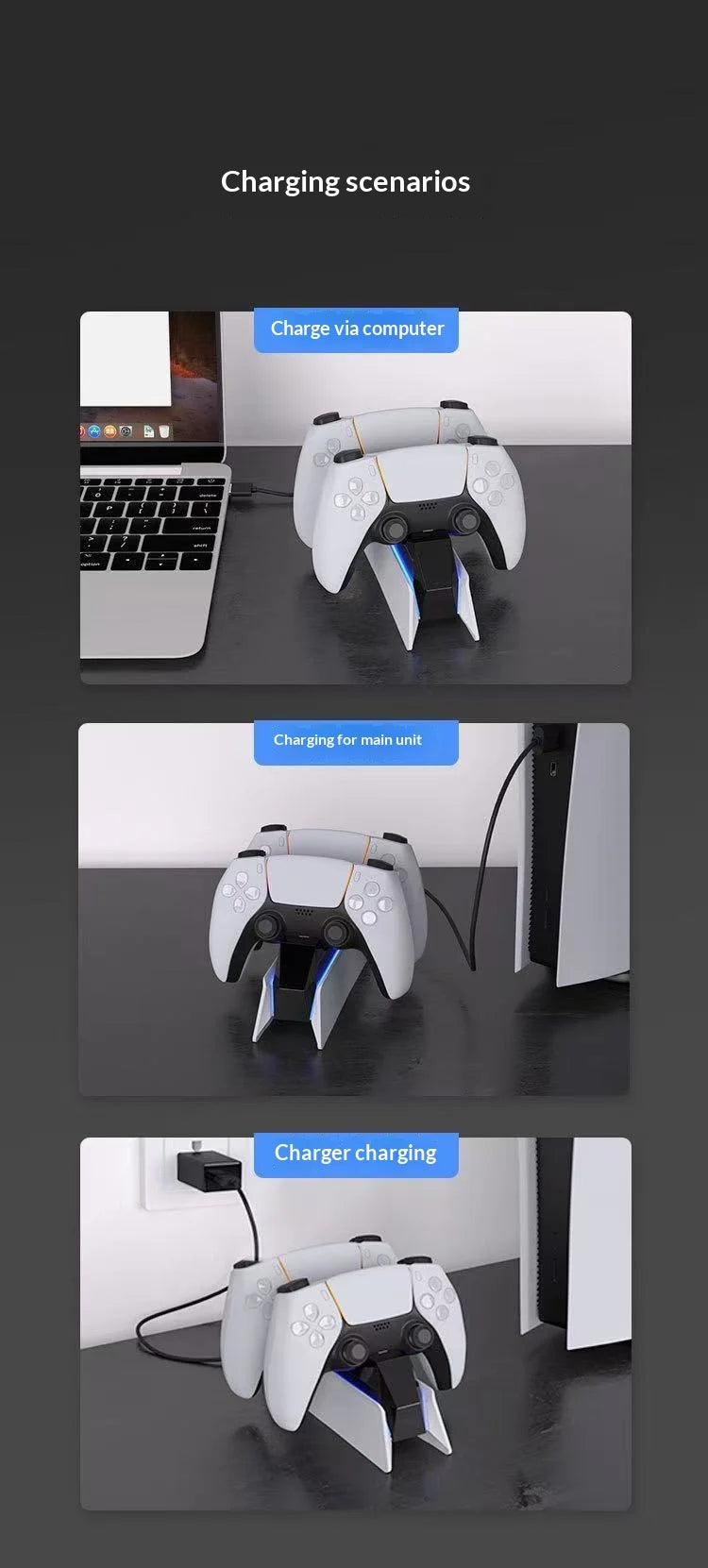 PS5 DualSense Charging Station: Fast Dual Dock Stand for Controllers Tidesmit