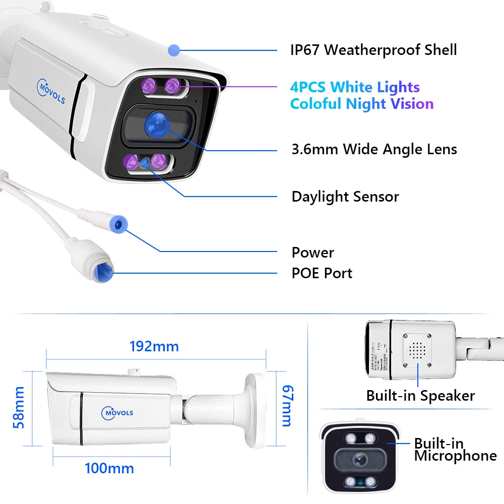 MOVOLS 8CH 5MP 8MP POE Security Camera System Two Way Audio 8MP NVR Kit CCTV Outdoor IP Camera H.265 P2P Video Surveillance Set