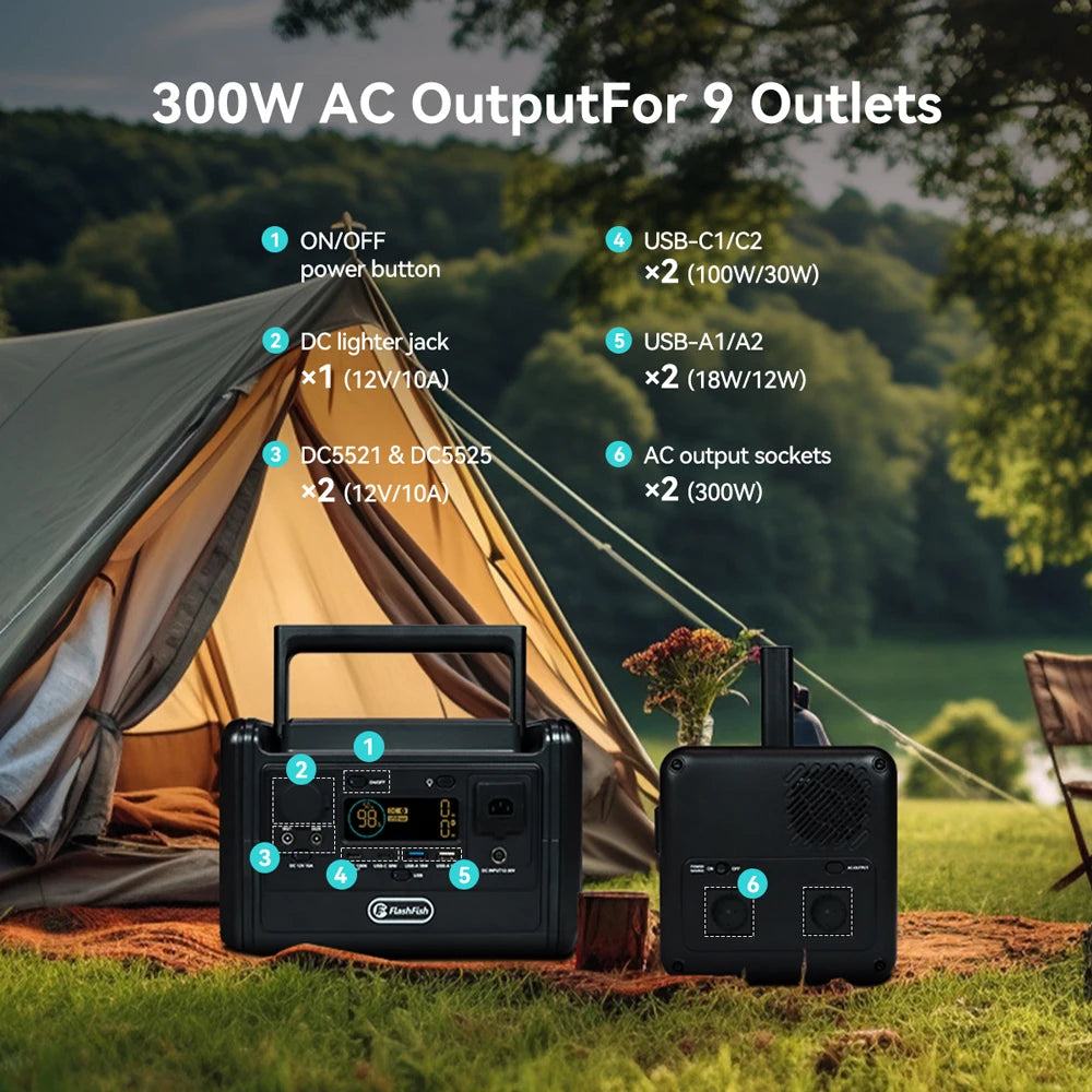 T300PRO Portable Solar Power Station 600W Peak Fast Charging Outdoor Backup Battery