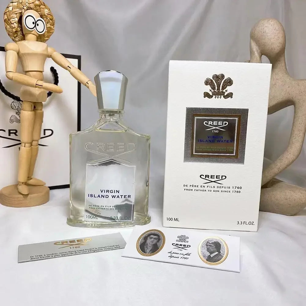 Creed Virgin Island Water EDP: Unisex 100ml spray in classic glass bottle with original white presentation box.