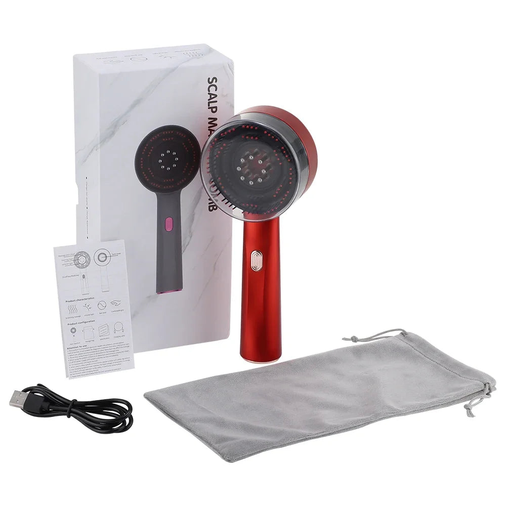 Electric Scalp Massager Comb for Hair Growth - Portable Red or Gray Device Relaxation Treatment Red Tidesmit