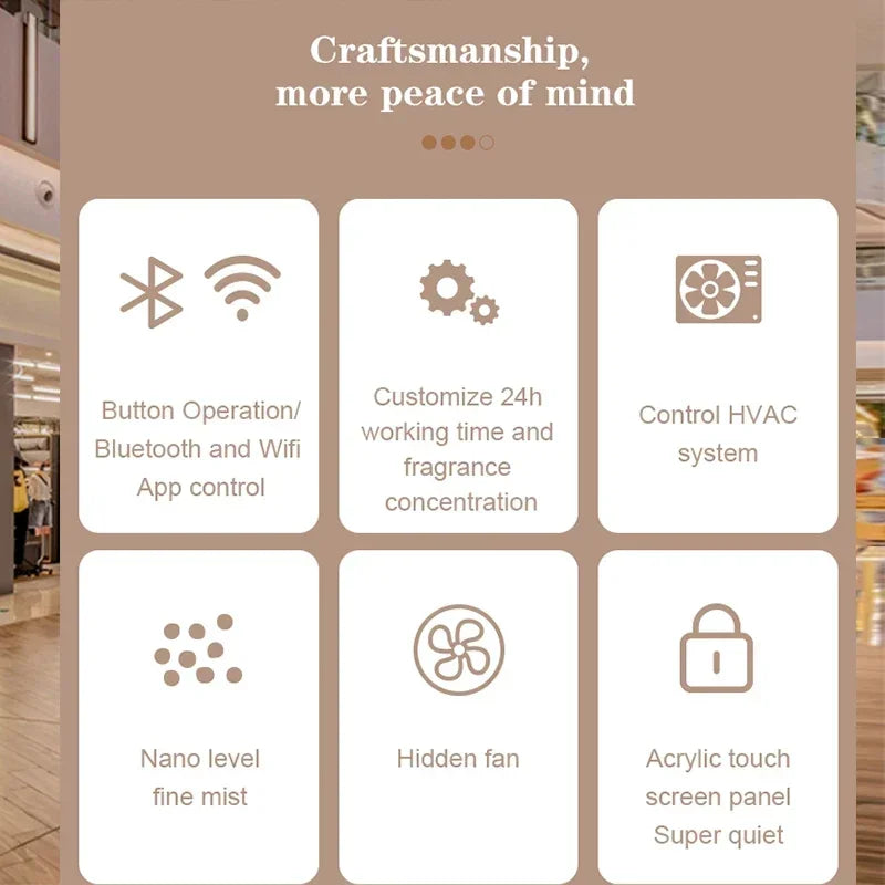 Smart Waterless Scent Diffuser Machine WiFi Bluetooth App Control Aroma Essential Oil Diffuser for Home Hotel Office Large Room
