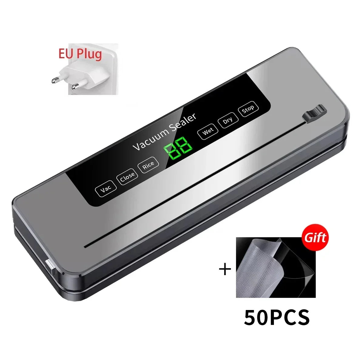 Vacuum sealer machine with EU plug, touch buttons, plus 50 vacuum bags