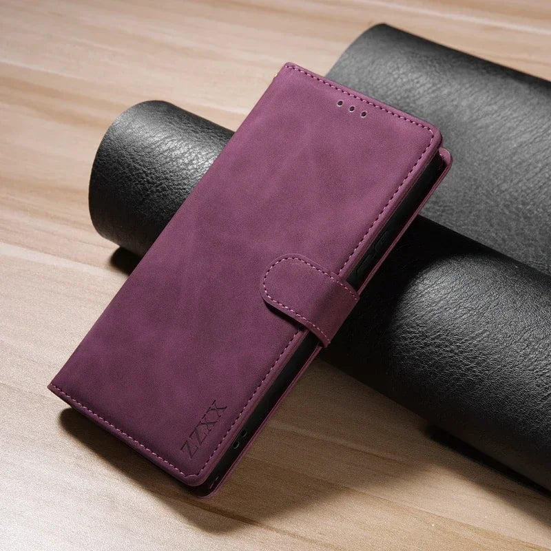 Redmi Note Wallet Case - Shock-Absorbing Leather Flip Cover Wine red Tidesmit