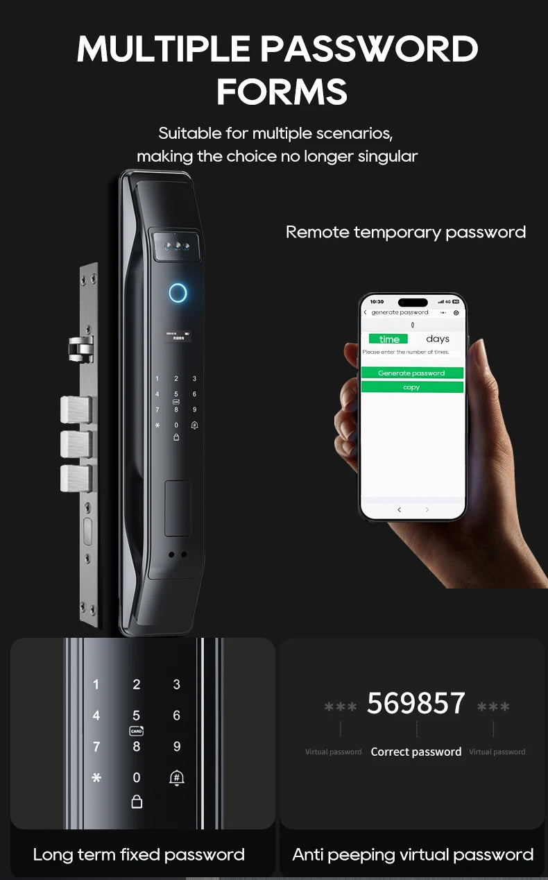 SANKESONG Tuya Smart 3D Face Door Lock Security Camera Monitor Intelligent Fingerprint Password Biometric Electronic Key Unlock