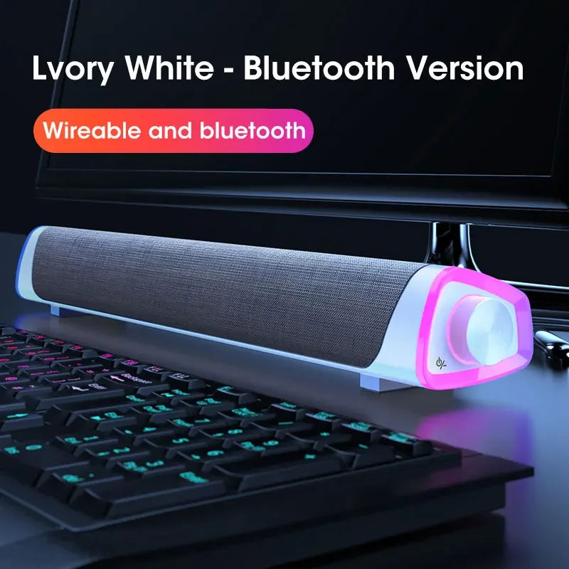 Tidesmit Computer Speaker Bar with 4D Stereo Subwoofer for PC & Laptop Bluetooth White Speaker Tidesmit