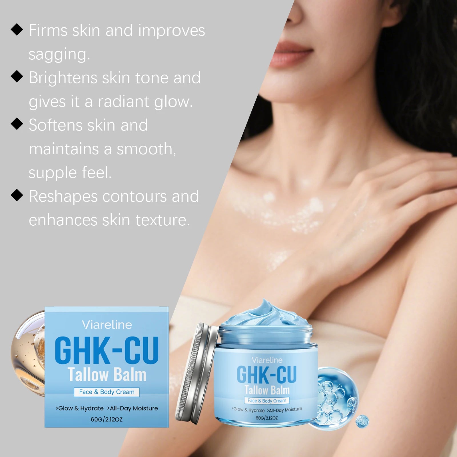 GHK-Cu Copper Peptide Tallow Balm Face Cream Hydrating Neck Moisturizer Body Skin Care Natural Vitamin E Honey Nourishing Lotion