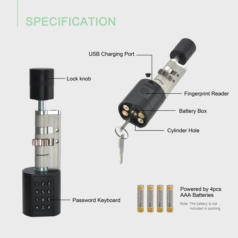 Israel-only Tuya APP Fingerprint Cylinder Electronic Smart Door Lock Digital Keypad Code Key Card Remote Control Home Apartment
