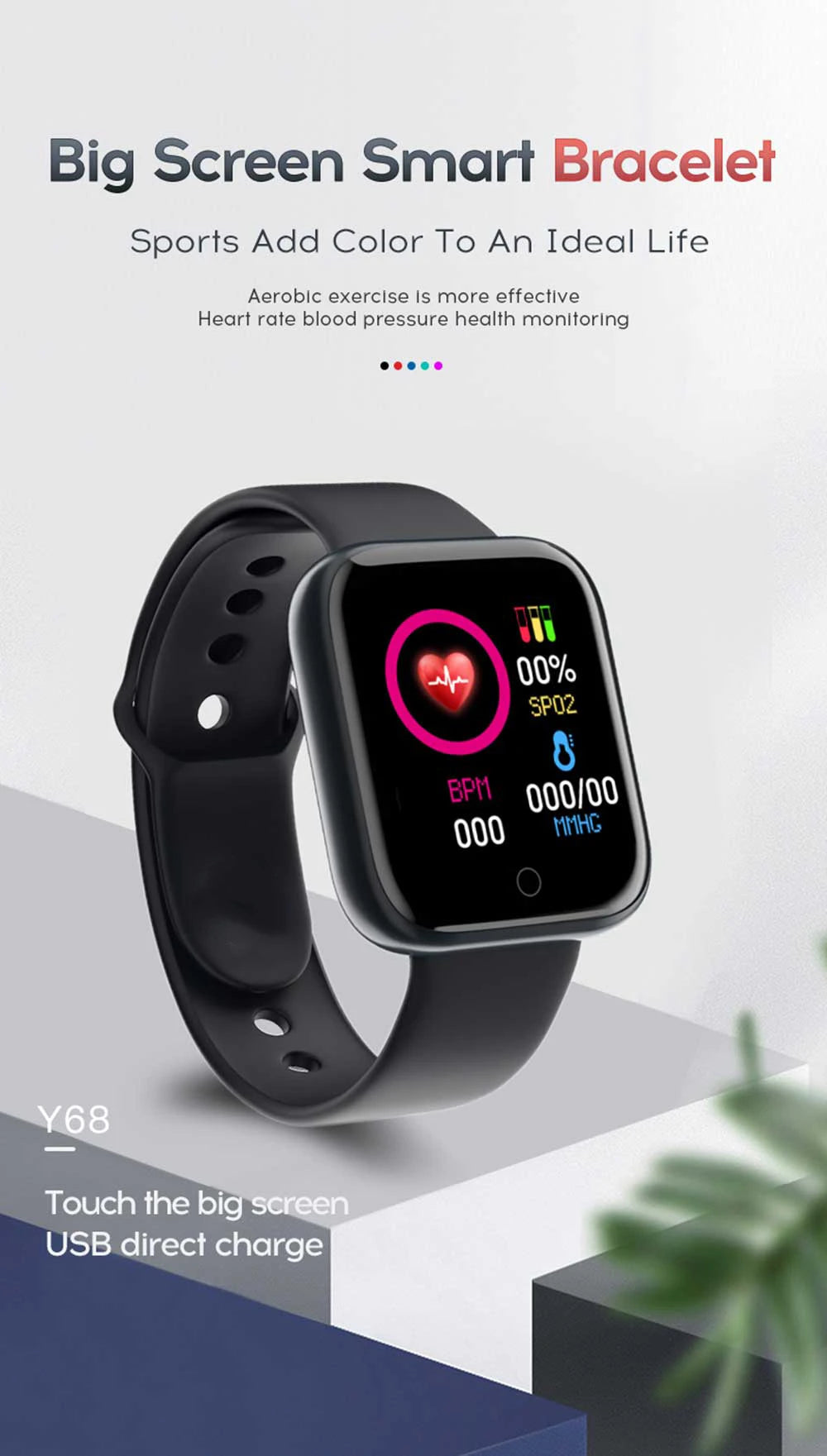 Smart Watch Message Remind Music Control Calorie Distance Fitness Tracker Men Smartwatch Women Kids Watches Clock Alarm Y68 D20