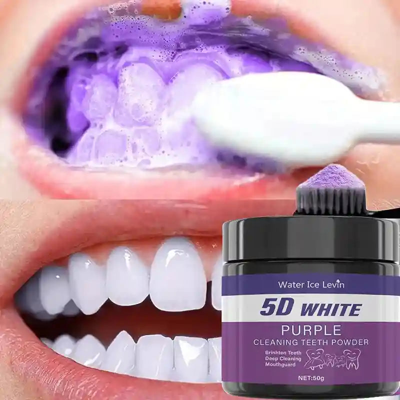 Tidesmit 5D White Purple Teeth Whitening Powder for deep cleaning, enamel protection, and fresh breath.