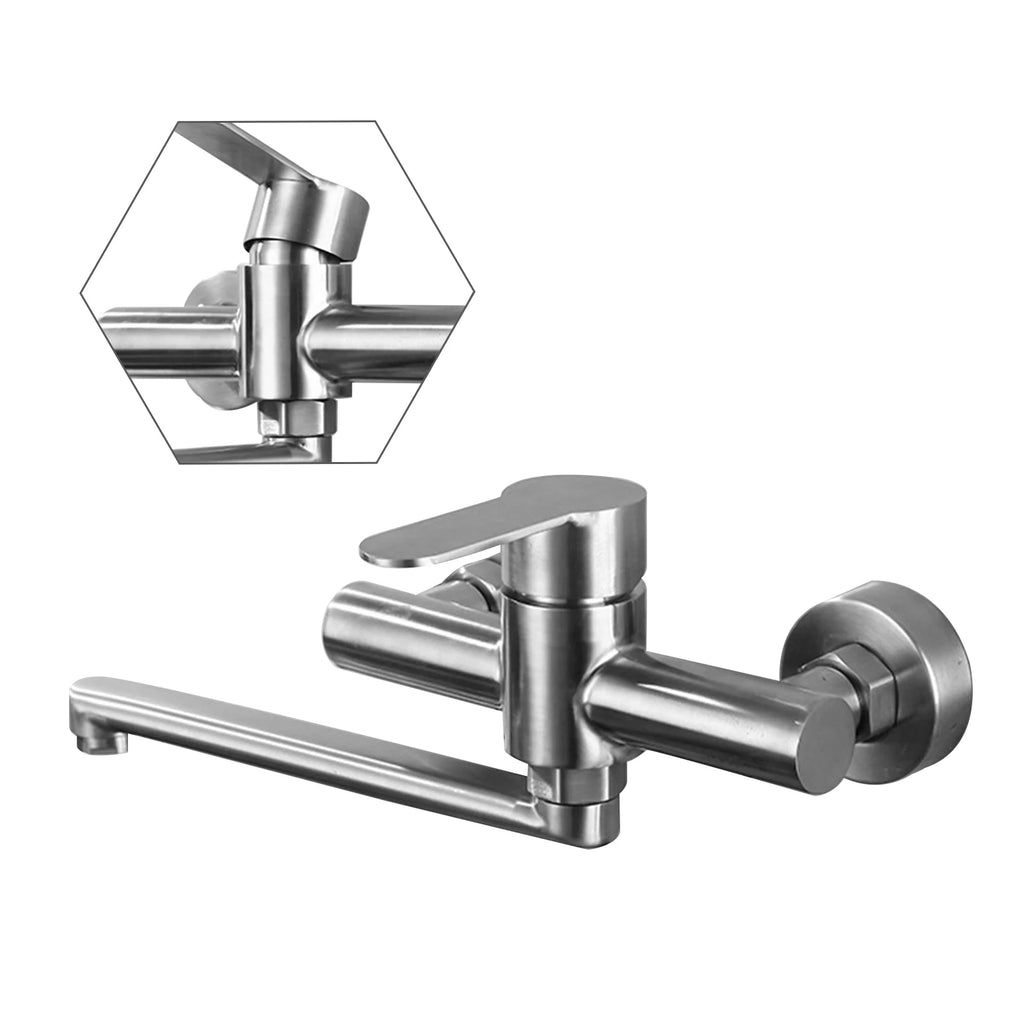 Silver Wall-Mounted Stainless Steel Rotatable Kitchen Faucet 360° Single Handle Hot and Cold Water Faucet For Both Homes Etc