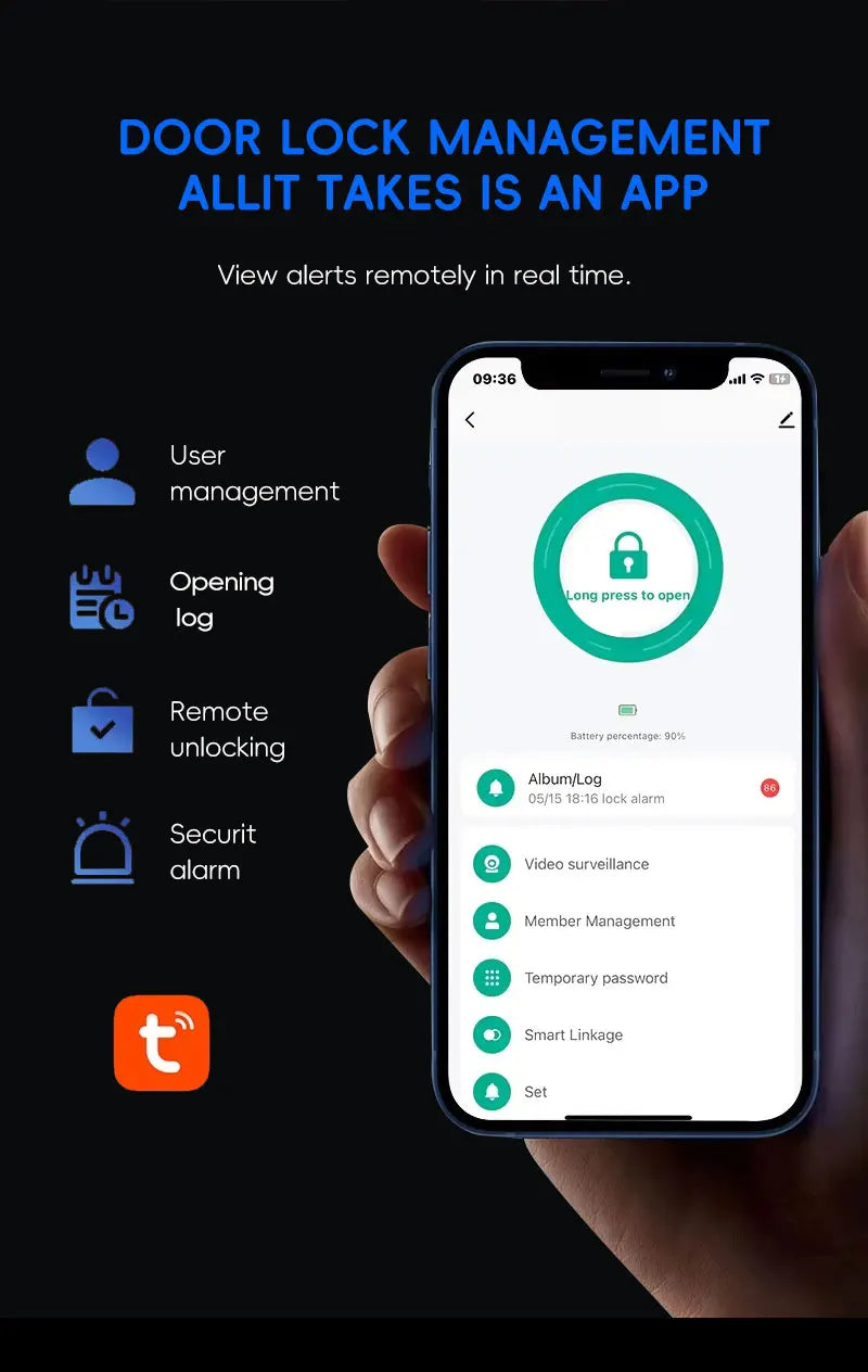 SANKESONG Tuya Smart 3D Face Door Lock with Security Camera Monitor Intelligent Fingerprint & Password Biometric Dual Battery