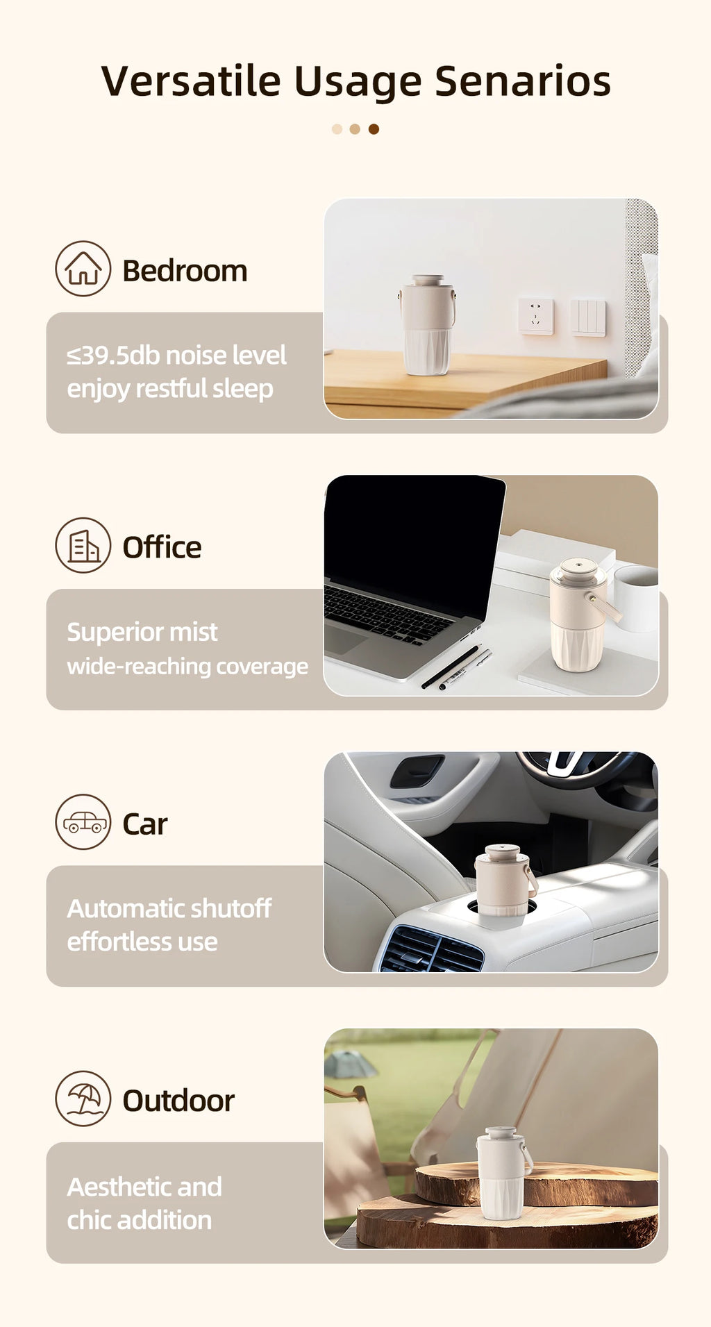 Waterless Essential Oil Aroma Diffuser Air Humidifier Small USB Rechargeable Fragrance Diffuser Machine Portable Car Home