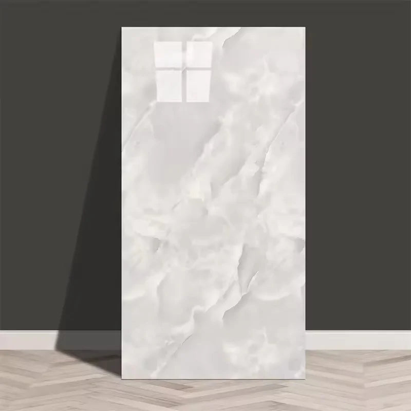 White marble tile wall sticker sheet, vertical panel with cloudy marble veins