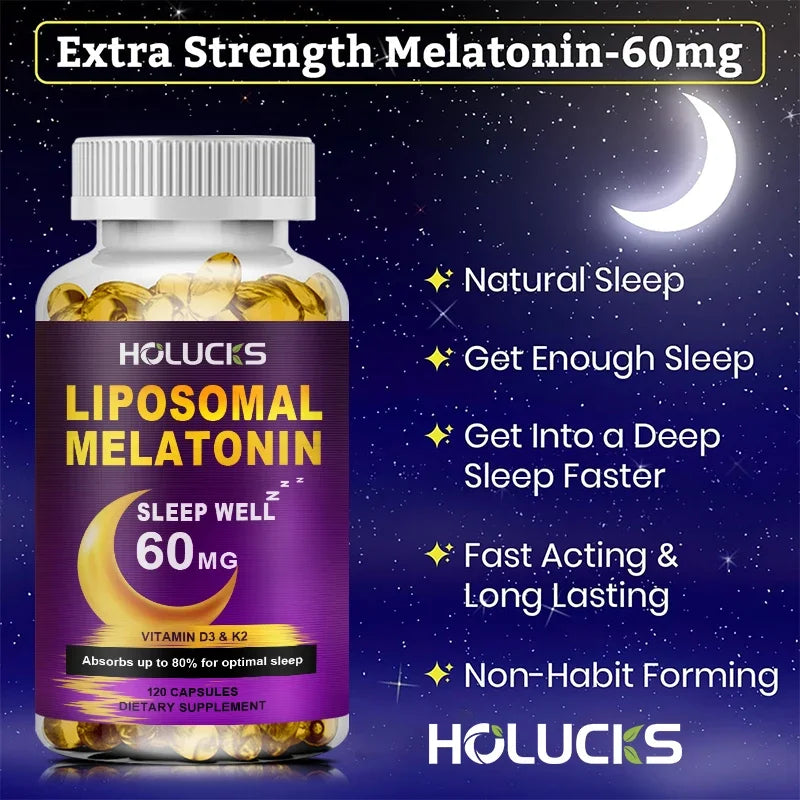 Melatonin 60mg, with Vitamin D3 K2, Chamomile, for Sound Sleep Cycle, Immune & Antioxidant, 150 Softgels Capsules