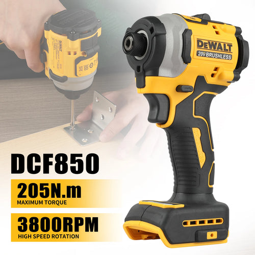 DeWalt 20V cordless impact driver with brushless motor, yellow and black