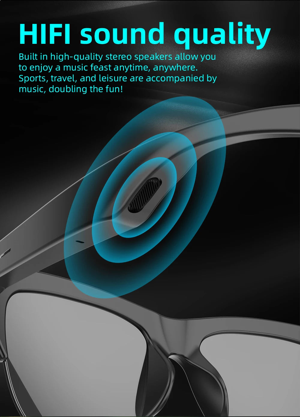 Bluetooth Smart Glasses - Immersive Spatial Audio Hands-Free Black Tidesmit